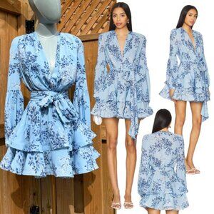 🆕 BRONX & BANCO 🧿 NWOT Bedouin Blue Poppy Tiered Mini Dress - Sz XS US